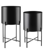 Soporte para plantas con 2 piezas de acero revestido en polvo, negro