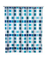 Cortina de baño fabricada en PVC 180x200cm estampado azul y blanco 19140 we