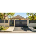 Pack puerta corredera 3m vogel h.140cm + puerta peatonal 1m h.140cm gris