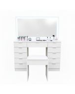 Tocador LED 110x40x135 | cristal templado | 11 cajones | taburete acolchado