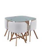 Mesa de cristal templado teka + 4 sillas. Comedor o cocina blanco 100x100
