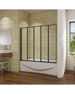 Aica mampara de bañera 5 hojas plegable,4mm,negro mate,(119.3-120.3)x140cm