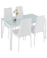 Tectake conjunto de mesa comedor y 4 sillas, vidrio templado, blanco