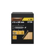 100 tornillos para madera TX premium 6x80 mm Turbodrive