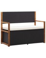 Banco de almacenaje ratán sintético madera acacia negro 115 cm es5948