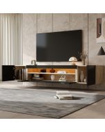 Mueble de tv suspendido para salón 3 puertas negro y madera 36x180x37cm