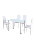 Mesa de cristal templado + 4 sillas polipiel. Comedor o cocina, blanco