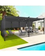 Pérgola con techo retráctil - 6 toldos - gris - 3x6 m