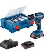 Taladro percutor brushless 18V con 2 baterias 2Ah + maletín 82 accesorios