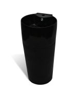 vidaXL lavabo redondo de cerámica con orificio de grifo/desagüe negr