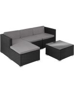 Tectake conjunto ratán acero polvo, fundas repelentes, mesa cristal, negro