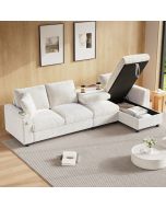 Sofá cama en l chenilla beige 4 plazas mesa plegable almacenaje usb