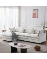 Sofá en l modular de chenilla beige 3 plazas con chaise longue y otomana