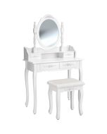 Tocador efecto antiguo con espejo, taburete y 4 cajones blanco