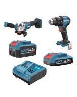 Taladro percutor 18V 75Nm y amoladora 18V 125mm Brushless 2x2 y 4Ah Erbauer
