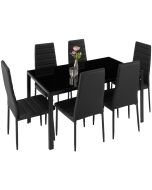 Tectake conjunto mesa comedor con 6 sillas cuero sintético, negro/negro