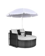 vidaXL cama de jardín con sombrilla ratán sintético negro