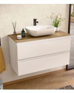 Mueble baño suspendido 100 cm blanco/roble, lavabo bellobath