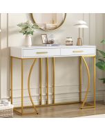 Mesa consola para recibidor con 2 cajones mdf blanco y dorado 85x110x32cm