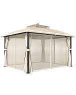 Cenador para jardín 370x303x290 cm metal, tela de poliéster color beige