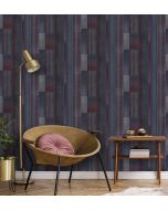 Papel pintado texturizado tnt tablas madera envejecida azul y vino