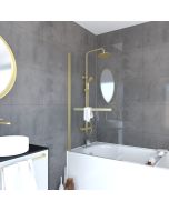 Mampara de bañera abatible - toallero 85x150cm - oro cepillado-tshape goldy