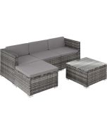 Tectake conjunto ratán 5 piezas acero polirratán cojines mesa cristal gris