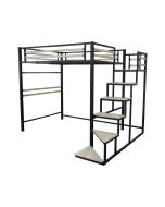 Cama alta de metal con escaleras "lena" - 140 x 200 cm - negro