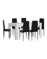 Mesa extensible de comedor o cocina blanco + 6 sillas en polipiel/metal