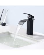 Auralum grifo de lavabo de cascada negro moderno, grifo de baño para lavabo