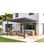 Pérgola alu adosada 3x3m lamas orientables|ventilación y sol|gris piana