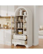 Aparador alto con puertas de cristal y 2 cajones blanco 180x76x40cm