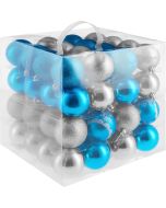 Conjunto de 64 bolas de navidad, 6 cm de diámetro, plata/azul