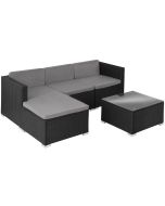 Tectake conjunto ratán acero polvo, fundas repelentes, mesa cristal, negro
