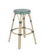 Taburete alto de jardín en aluminio y ratán sintético blanco verde