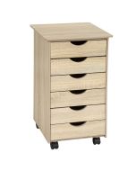 Cajonera de madera con ruedas y 6 cajones 65x36x40 cm madera clara
