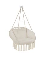 Tectake silla colgante,cojín mullido,estructura acero,borlas,beige
