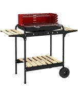 Barbacoa de carbón 103x47x95 cm metal, madera de pino color rojo Outsunny
