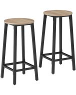 2 taburetes de altos de madera y acero con 66 cm alto, madera clara