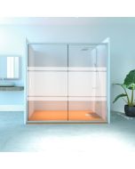 Mampara de ducha fija + corredera montana plata decorada 150-155cm