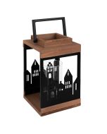 Farol de madera natural  para velas de té 22 cm metal ecd germany