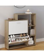 Mueble zapatero de haya blanca, 2 puertas, 90x24x100 cm