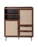 Aparador alto 2 puertas 2 cajones de tela y decoración nogal h120 cm