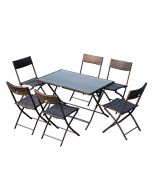 Conjunto de mesa sillas ratán acero, pe ratán, poliéster, ps color marrón