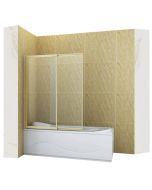 Mampara de bañera 2 hojas vidrio transparente, 100x150 cm, perfil dorado