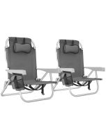 2 sillas de playa, plegable y ajustable, con función de mochila, gris