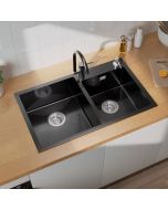 Fregadero 2 bacs 75x45x19cm fregadero de inox 304 fregadero de cocina negro