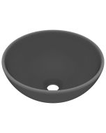 vidaXL lavabo de lujo redondo cerámica gris oscuro mate 32,5x14 cm