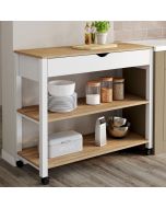 Carro auxiliar de cocina con ruedas - blanco y madera - 100x40x85 cm