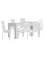 Mesa extensible de comedor o cocina blanco + 6 sillas en polipiel/metal